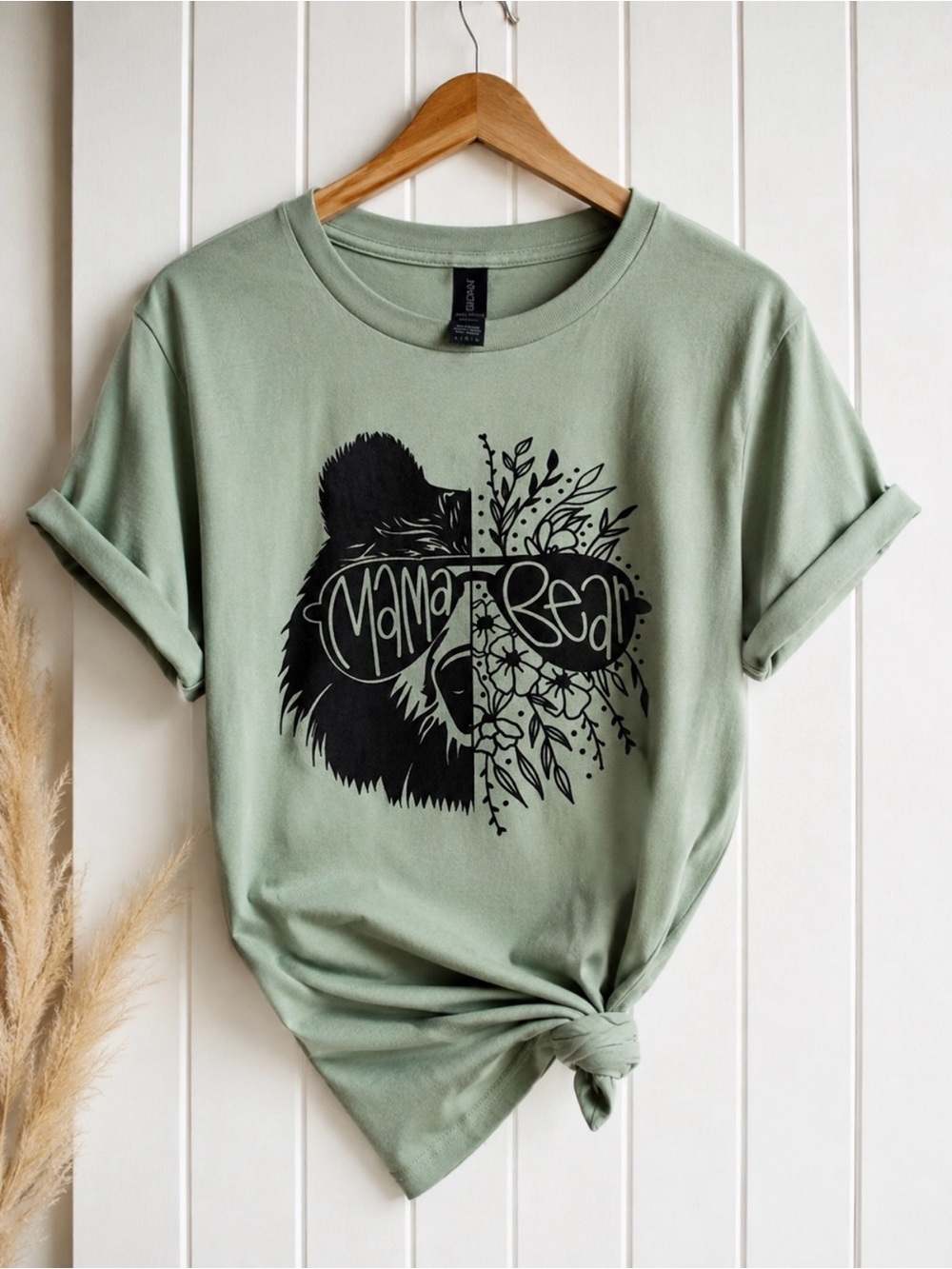 Mama Bear Graphic Tee - Sage Green Short Sleeve